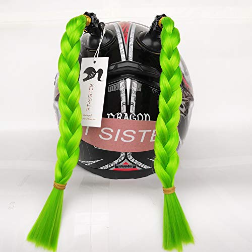 3T-SISTER Casco Pigtails Gradiente Ramp Casco Cola de Cabello con Ventosa Copa de Cabello Decoración para Moto Bicicleta 2 Piezas 14inch