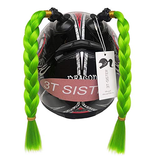 3T-SISTER Casco Pigtails Gradiente Ramp Casco Cola de Cabello con Ventosa Copa de Cabello Decoración para Moto Bicicleta 2 Piezas 14inch