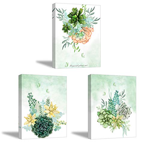 3X Cuadro En Lienzo, PIY PAINTING Flor Verde Con Mariposa Fotografía, 3 Piezas Artística Imagen de Naturaleza, 30x40cm Listo para Colgar Fotos como Decoracion de Pared para Baño, Regalo para Niños