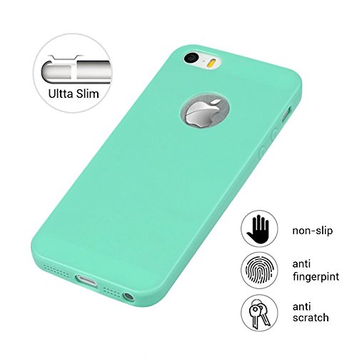 3x Funda iPhone SE, Carcasa iPhone 5S Silicona Gel - Mavis's Diary Mate Case Ultra Delgado TPU Goma Flexible Cover para iPhone 5/5S/SE - Rojo, Rosa claro, Verde menta