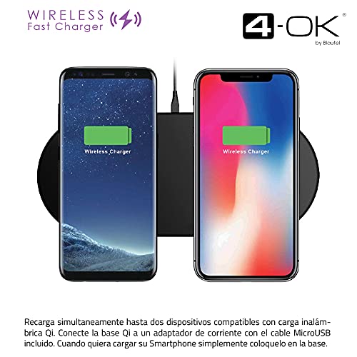 4-Ok Cargador Inalambrico Doble Qi. Carga Inalambrica sin Cable Wireless. Compatible con iPhone, Samsung, Xaiomi. Base de Carga Rapida. Diseño Ultrafino. Maxima Seguridad. Negro