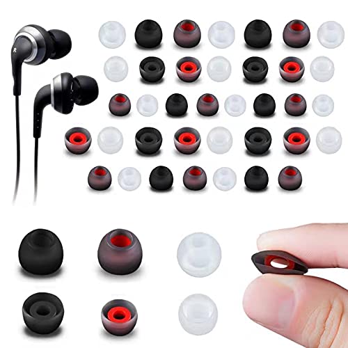 48Pcs Almohadillas Auriculares Goma Auriculares Silicona Reemplazo Puntas Auriculares Almohadilla Reemplazo Puntas de Goma Cubierta, 3 Tamaños, Rojo Grisáceo, Transparente, Gris y Negro