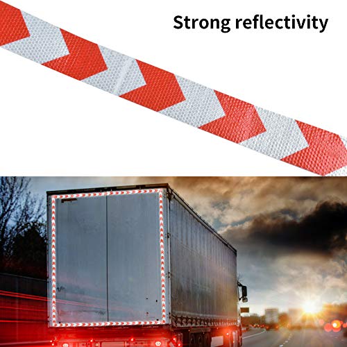 4m x 5cm Pegatina de Cinta Reflectante, Cinta Reflectante Adhesiva Pegatina Seguridad Alta Intensidad Pegatina Reflexión Nocturna, Flechas Rojo y Blanco