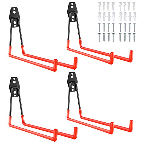 4PCS Ganchos Pesados de Organización 15KG Ganchos de Pared Soporte Colgador para Almacenamiento de Garaje Herramienta con Tornillos para Colgar Artículos a granel, Bicicletas, Llantas, Escaleras