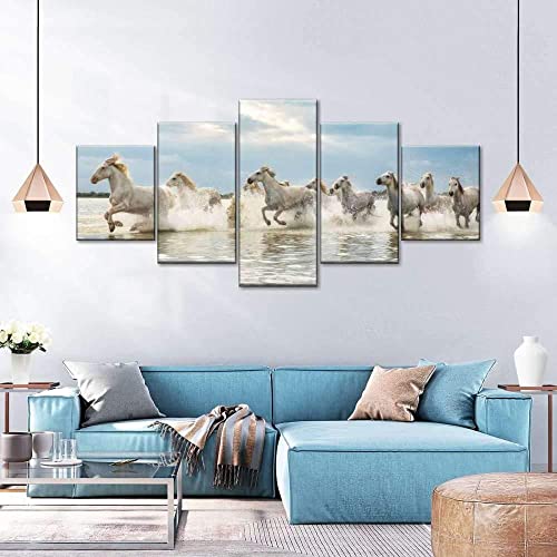5 piezas de pinturas de lona Pósteres e impresiones Arte de la pared Cartel de la pared Impresión de la pared Imagen de arte moderno Decoración del hogar Galopating Camargue Caballos Sala de estar Lie