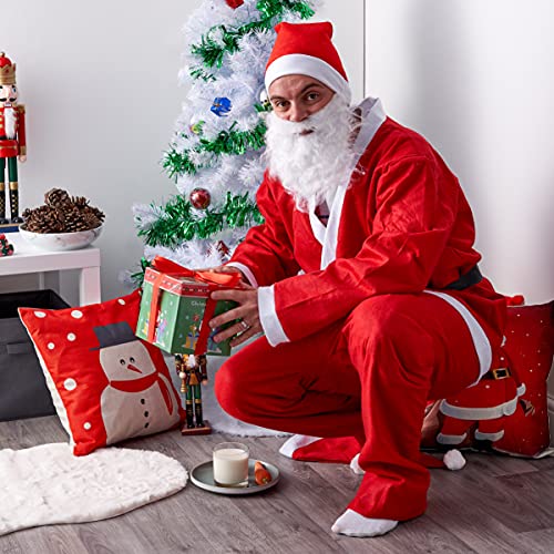 5 Piezas Traje Papá Noel para Adulto| Gorro, Cinturón, Pantalón, Chaqueta, Barba| Cálido y Cómodo de Llevar| Traje Santa Claus de Navidad, Fiesta de Disfraces.