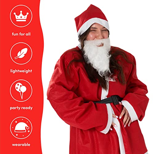 5 Piezas Traje Papá Noel para Adulto| Gorro, Cinturón, Pantalón, Chaqueta, Barba| Cálido y Cómodo de Llevar| Traje Santa Claus de Navidad, Fiesta de Disfraces.