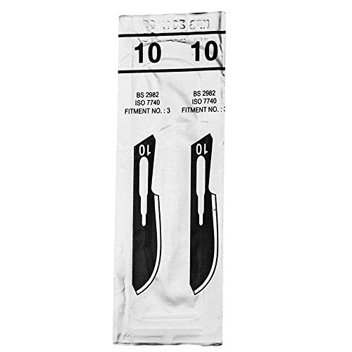 50 piezas Hojas de bisturi 10 - recambio cuchillas - cuchillas escalpelo para mango de bisturí número 3 - acero carbón, estériles