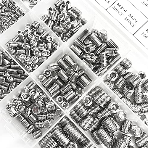 540 Piezas Tornillo Prisionero de Acero Inoxidable, M2 M3 M4 M5 M6 M8 Tornillo de Cabeza Hexagonal, con 6 Llave Inglesa, 1 Pinza y Caja