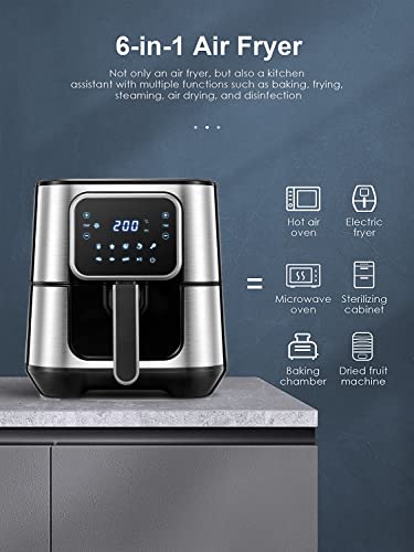 5.5 litros Freidora sin Aceite caliente, Airfryer de 1700W de Acero Inoxidable, 8 Presets, 40+ Receta, Tiempo y Temperatura Ajustables, Pantalla LED, sin Aceite