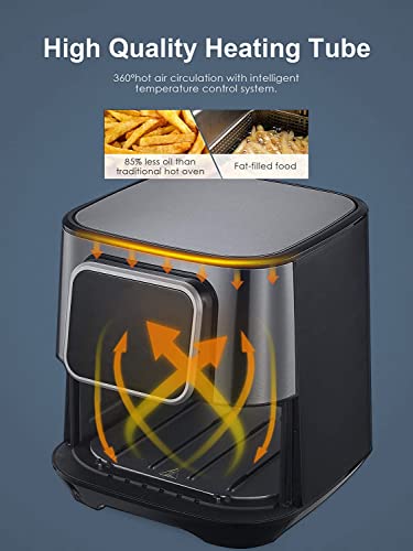 5.5 litros Freidora sin Aceite caliente, Airfryer de 1700W de Acero Inoxidable, 8 Presets, 40+ Receta, Tiempo y Temperatura Ajustables, Pantalla LED, sin Aceite