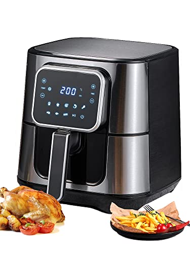 5.5 litros Freidora sin Aceite caliente, Airfryer de 1700W de Acero Inoxidable, 8 Presets, 40+ Receta, Tiempo y Temperatura Ajustables, Pantalla LED, sin Aceite