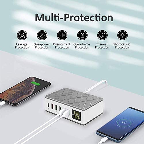 65W Cargador USB Multiple, Cargador Carga Rapida con QC 3.0 18W y Tipo C 20W Port, Universal Portatil Estaciones de Carga para Apple iPhone 13/12 Pro max/8/7/6 iPad Samsung Xiaomi Huawei etc