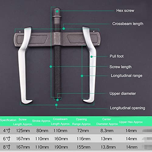 8 inch Extractor de Dos Mandíbulas, Herramienta de eliminación de vanadio de acero cromado ajustable, Extractor de Engranajes de Rodamiento para Automóvil de Motocicleta