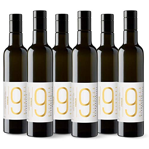 9 Oliveres Aceite de Oliva Virgen Extra. Olivos Milenarios. Variedad Premium, 500 ml. ¡Nueva Cosecha 2021 - 2022!. Variedades: 70% Alfafarenca 30% Blanqueta. Botella de vidrio (6 x 500 ml)