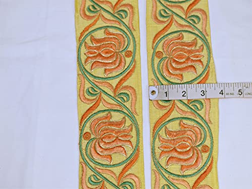 9 yardas al por mayor adorno cinturón nupcial amarillo Lotus tela Trim Boutique Material Ropa bordada vestido de novia cinta india sari frontera decorativa artesanía accesorios de costura