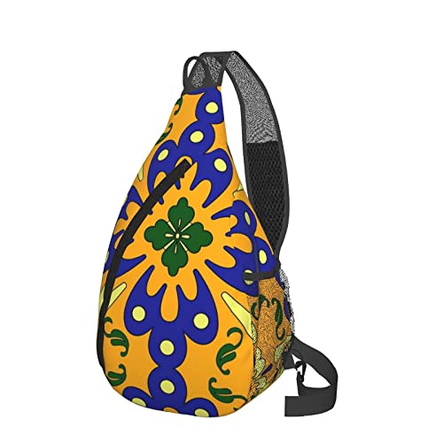 945 Bandoleras Cruzada Azulejo De Talavera Azul Naranja Bolso Hombro Gran Capacidad Mochila De Ocio Para Trabajo Mujer Senderismo 25X39Cm