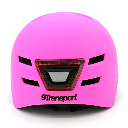 9Transport Casco Urbano con Luces Integradas, Ideal para Patinete Eléctrico y Bici Eléctrica,Tallas M y L, (Rosa, L)