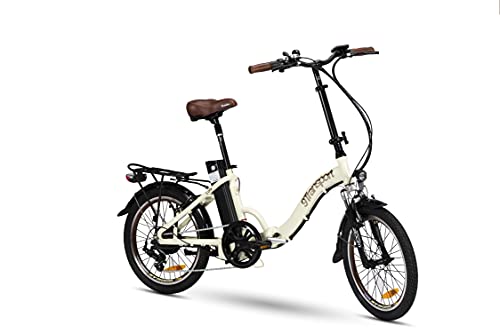 9TRANSPORT E-Bike, Bicicleta Eléctrica Lola Plegable, 250W Motor, 25 km/h Batería 36V 10Ah, Color Crema