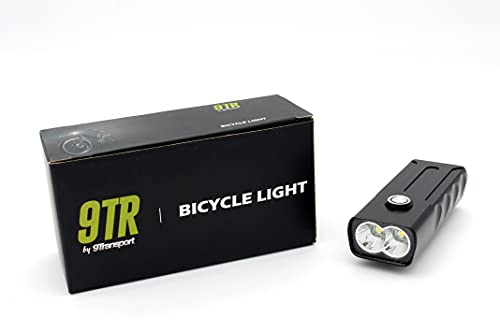 9Transport Luz Delantera de 2 focos USB-B014 para Bicicleta, 500 lúmenes, batería 1200 mAh, Recargable con USB