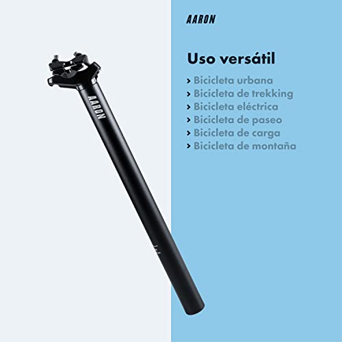 AARON Post - Tija de sillín de 31,6 mm de diámetro de aluminio con 350 mm de longitud, para bicicleta de ciudad, trekking, bicicleta de paseo y bicicleta de montaña con escala, color negro