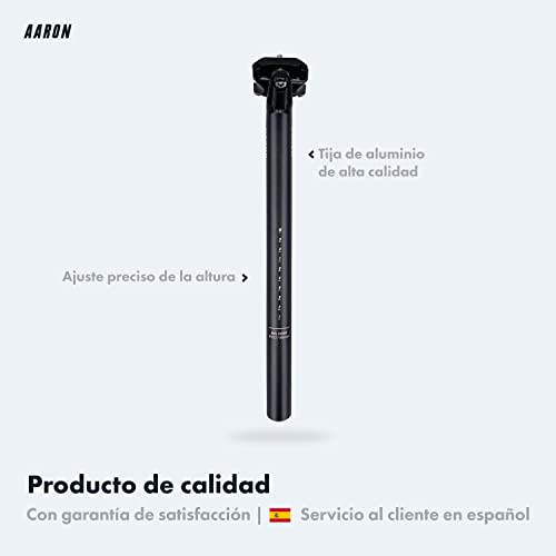 AARON Post - Tija de sillín de 31,6 mm de diámetro de aluminio con 350 mm de longitud, para bicicleta de ciudad, trekking, bicicleta de paseo y bicicleta de montaña con escala, color negro