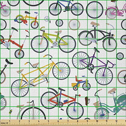 ABAKUHAUS Bicicleta Tela por Metro, Bicicletas Retro Colorido, Microfibra Decorativa para Artes y Manualidades, 1M (230x100cm), Multicolor