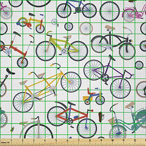 ABAKUHAUS Bicicleta Tela por Metro, Bicicletas Retro Colorido, Microfibra Decorativa para Artes y Manualidades, 1M (230x100cm), Multicolor