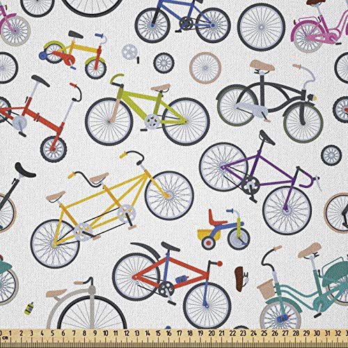 ABAKUHAUS Bicicleta Tela por Metro, Bicicletas Retro Colorido, Microfibra Decorativa para Artes y Manualidades, 1M (230x100cm), Multicolor