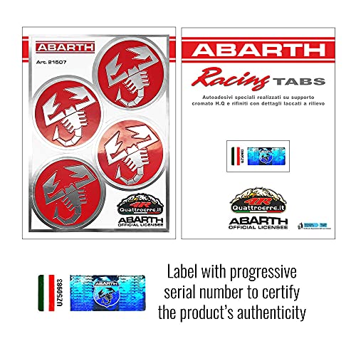 Abarth 4R Quattroerre.it 21507 Pegatina Oficial, 4 Logos Escorpiones Rojo Diámetro 48 mm, Tabla 94 x 131 mm