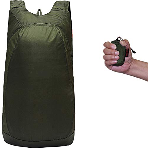 Abcsea 1 Pieza Verde Mochila Plegable Ultraligera 20L, Mochila de Viaje Plegable Impermeable, Mochila pequeña de Senderismo