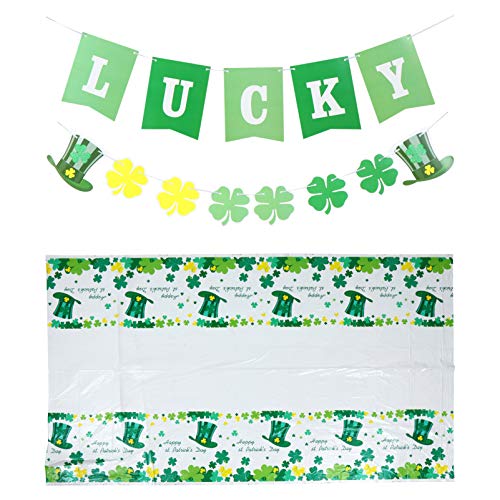 ABOOFAN S T. Patricks Day Decoration Lucky Banner Shamrocks and Sombrero Que Cuelga Guirnalda con Mantel Rectangular Trébol Partido Irlandés Decoración Interior ST. Patricks Day Party