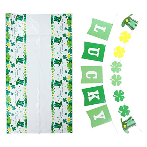 ABOOFAN S T. Patricks Day Decoration Lucky Banner Shamrocks and Sombrero Que Cuelga Guirnalda con Mantel Rectangular Trébol Partido Irlandés Decoración Interior ST. Patricks Day Party