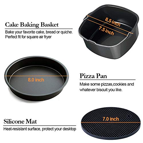 Accesorios para freidoras de aire cuadrados 11 piezas con libro de recetas de recetas compatibles para freidoras de aire y horno, juego de accesorios de freidora profunda de lujo de 12-8 pulgadas ...