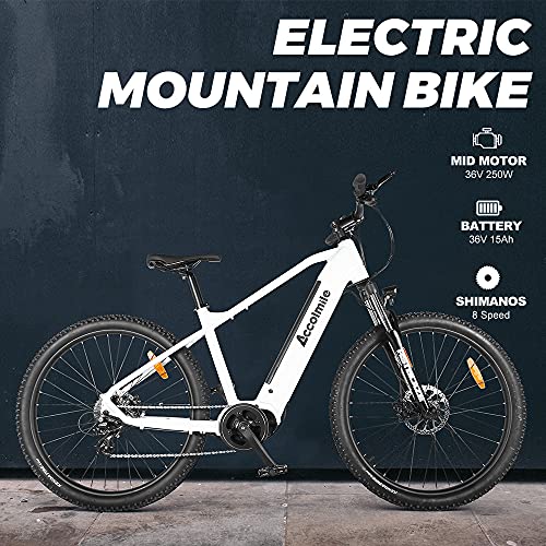 Accolmile Bicicleta Eléctrica de Montaña de 27,5 Pulgadas, M200 Torque Mid Motor 36V 250W, Batería de Litio de 15 Ah, Horquilla Delantera con Suspensión y Shimano de 8 Velocidades