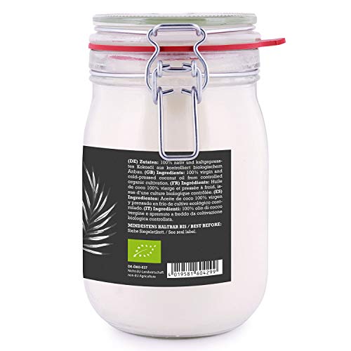 Aceite de coco orgánico mituso, virgen, 1 paquete (1 x 1000 ml) en vidrio de planchar