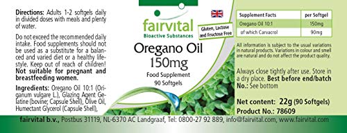 Aceite de Orégano 150mg - Origanum vulgare - Potente Extracto 10:1-90 Cápsulas blandas - Calidad Alemana