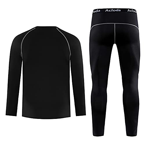 Acfoda Conjunto Ropa Interior Térmica Niño Transpirable Elástico Camiseta Manga Larga Niña Funcional Invierno Esqui Pantalon Termicos Negro 122