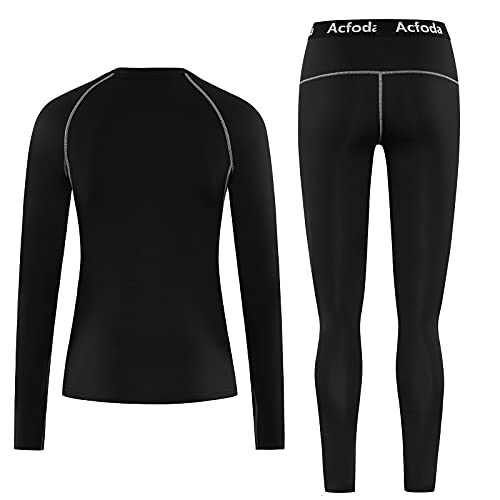 Acfoda Esquí Ropa Interior Térmicos Mujer Conjuntos Térmica Cómodo Camiseta Térmico Pantalon Respirable Invierno Funcional Ropa Interior Termicas Conjunto Negro 38