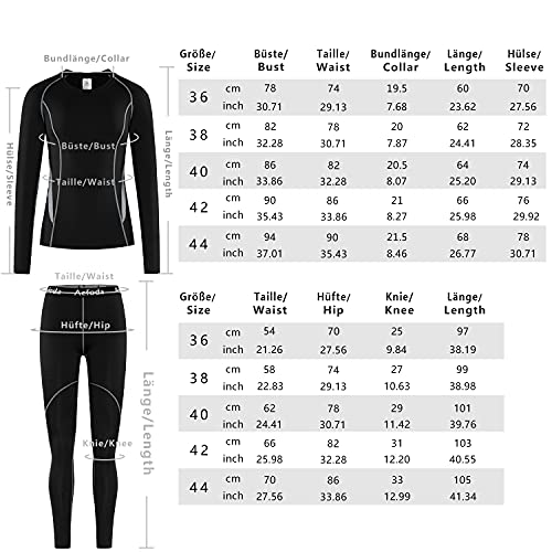 Acfoda Esquí Ropa Interior Térmicos Mujer Conjuntos Térmica Cómodo Camiseta Térmico Pantalon Respirable Invierno Funcional Ropa Interior Termicas Conjunto Negro 38