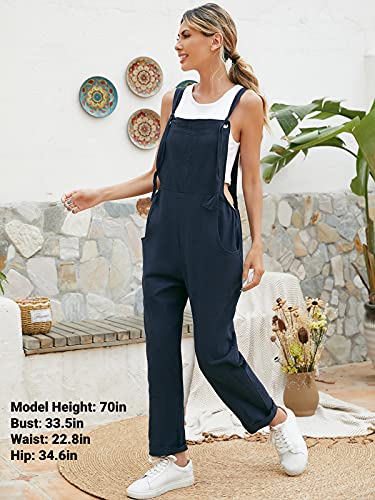 ACHIOOWA Mono para Mujer Peto de Pantalones Casual Ajustable Correa Rompers Largo Sin Mangas Monos de harén Mono de Pierna Ancha Overalls con Bolsillo Azul L