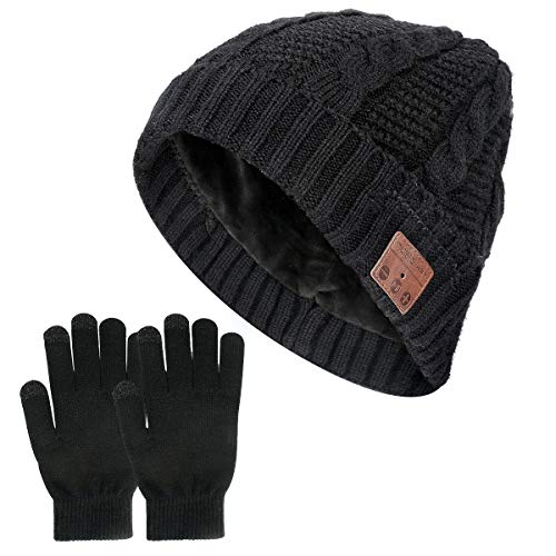 Achort Gorro de invierno de punto, con Bluetooth, música, gorro para hombre y mujer, gorro y pantalla táctil, gorro de invierno cálido con forro polar para patinar, correr, ciclismo