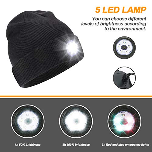 Achort LED Iluminado Bluetooth Beanie Cap USB Recargable inalámbrico Running Hat LED Lámpara de luz Uso Gorra de Punto Invierno con música y Llamadas para Esquiar Senderismo (Negro)