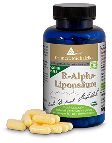 Ácido R-alfa lipoico según el Dr. medicina Michalzik, sustancia endógena importante, 200 mg de ácido R-alfa lipoico puro por cápsula - 120 cápsulas veganasc - sin aditivos - de BIOTIKON®