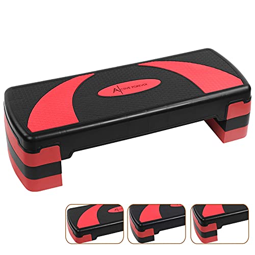 Active Forever Step para Fitness, 3 Alturas Ajustables, Adecuado para Uso doméstico y de Oficina (Negro Rojo)