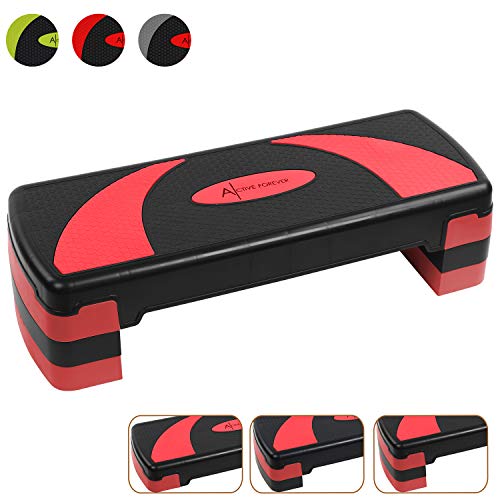 Active Forever Step para Fitness, 3 Alturas Ajustables, Adecuado para Uso doméstico y de Oficina (Negro Rojo)