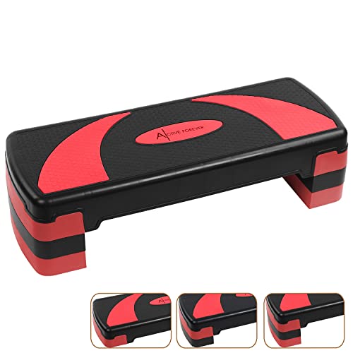 Active Forever Step para Fitness, 3 Alturas Ajustables, Adecuado para Uso doméstico y de Oficina (Negro Rojo)