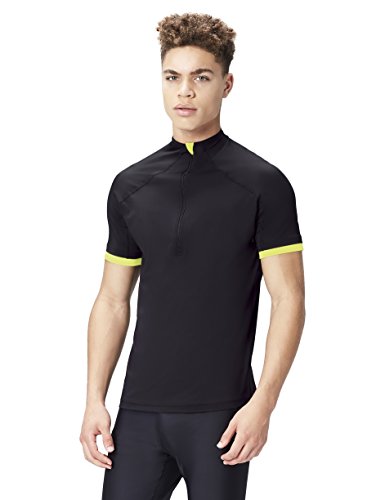 Activewear Camiseta Ciclismo de Manga Corta Hombre, Negro (Black/lime), Small