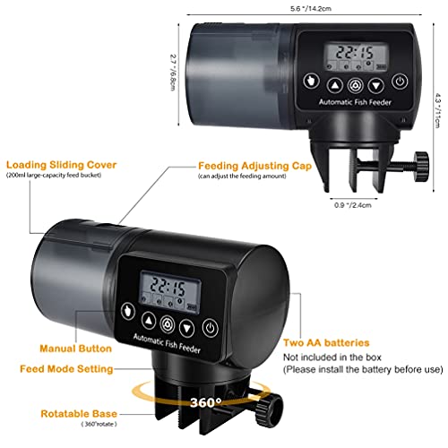 Acuario Alimentador Comedero Automatico Peces - 200ml Dispensador De Comida para Peces Programable para Acuario Alimentos para Peces con Pantalla LCD y el Tiempo de Alimentación Configuración (A)