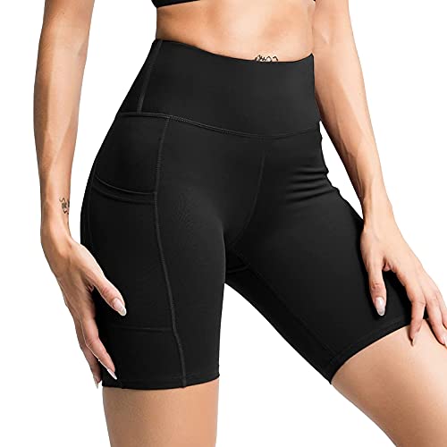 ACWOO Pantalones cortos de yoga Mujer, con 2 Bolsillos Laterales de Cintura Alta Yoga Shorts, Yoga Pantalones Cortos Deportivos para Entrenamiento de Gimnasia, Fitness, Ejercicio, Correr, Motorista